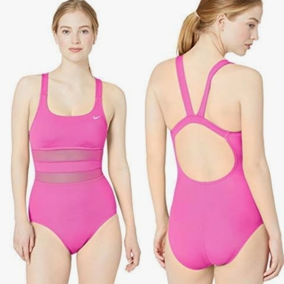 Nike Mesh Solid Edge V-back one piece swimsuit - Picture 1 of 12